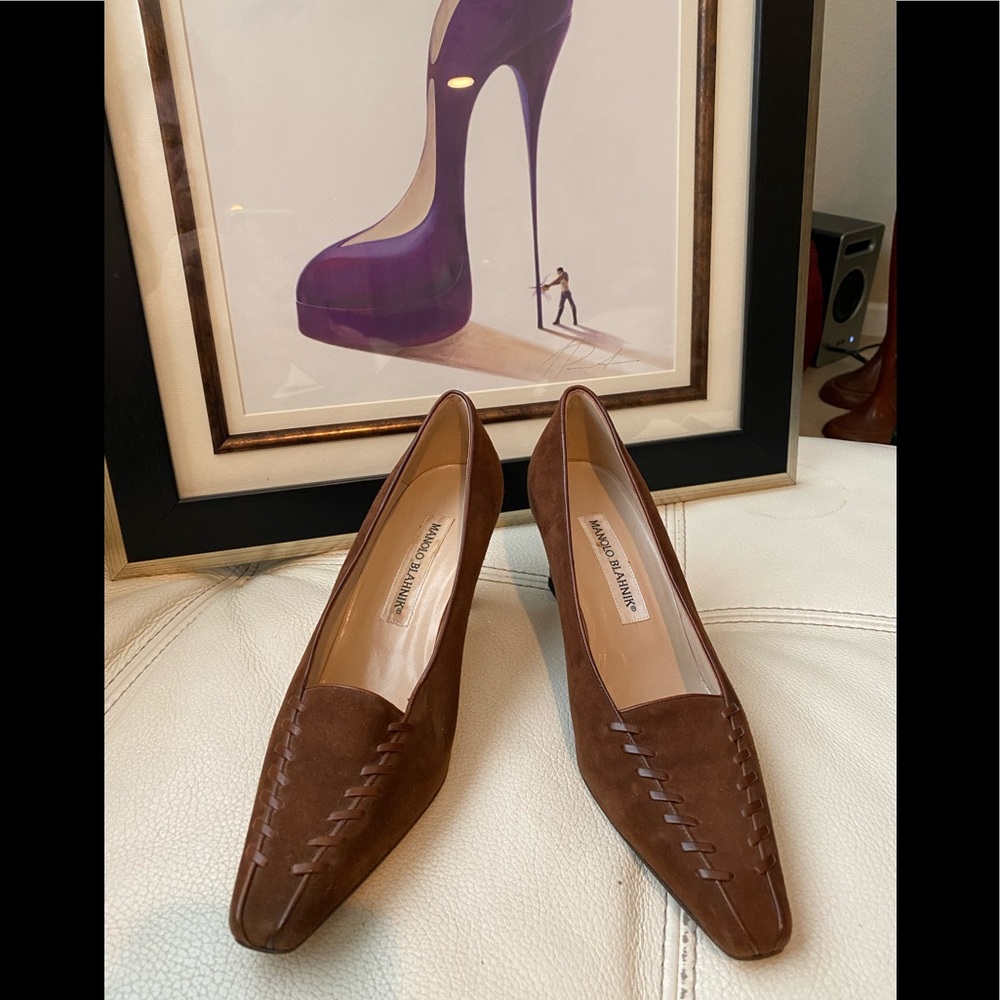 Manolo Blahnik brown square heels sz 37 1/2